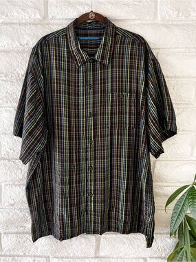 Michael Brandon Black Plaid Short Sleeve Button-Down Shirt